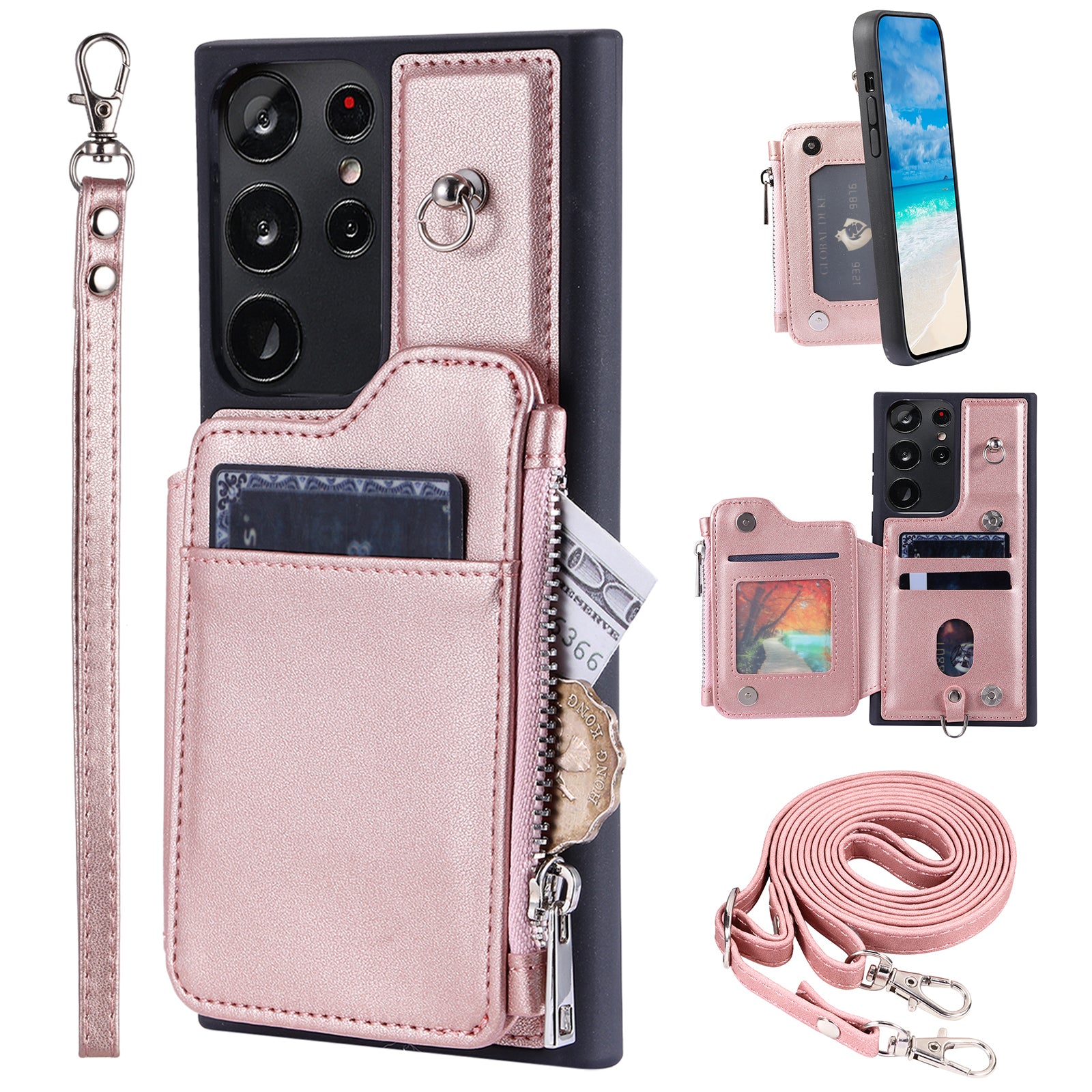 009 RFID Blocking Wallet Case for Samsung Galaxy S23 Ultra PU Leather Coated TPU Kickstand Zipper Phone Cover with Straps 009 RFID Blocking Wallet Case for Samsung Galaxy S23 Ultra PU Leather Coated TPU Kickstand Zipper Phone Cover with Straps